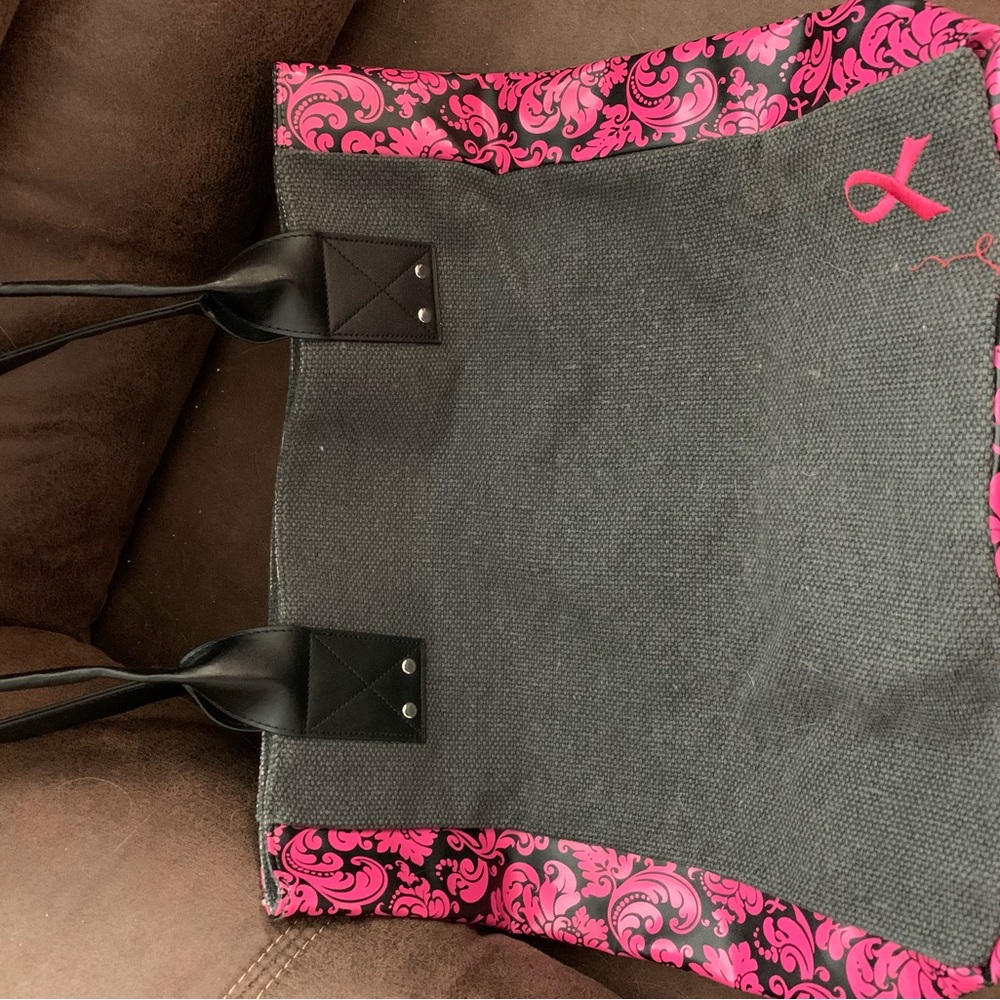 NEOT Pink and Black Breast cancer Ribbon Tote Bag